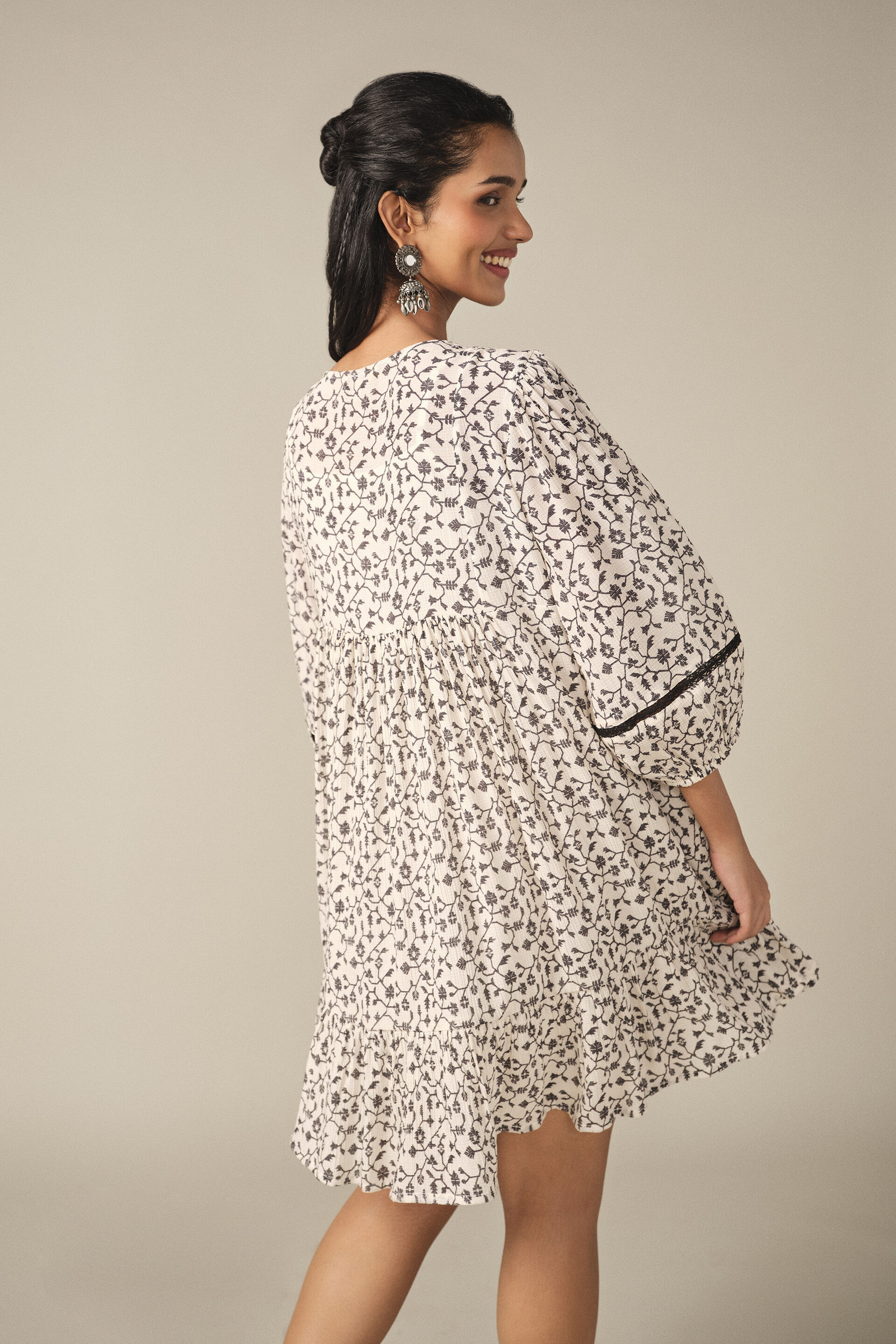 Embroidered Tiered Dress in Off White, Off White, image 6